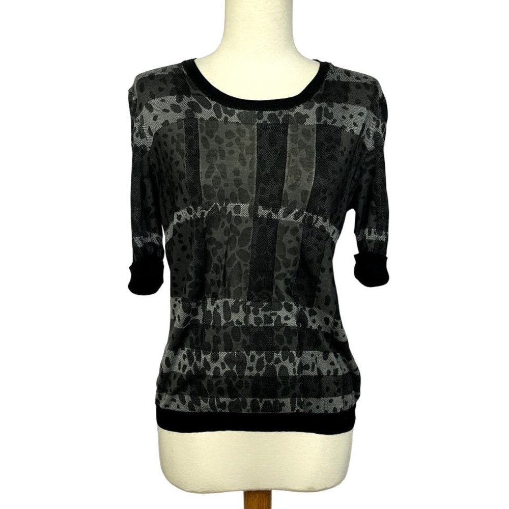 Burberry Semi Sheer Black Top | Leopard Print | Bust 34-38 | VTG Vintage